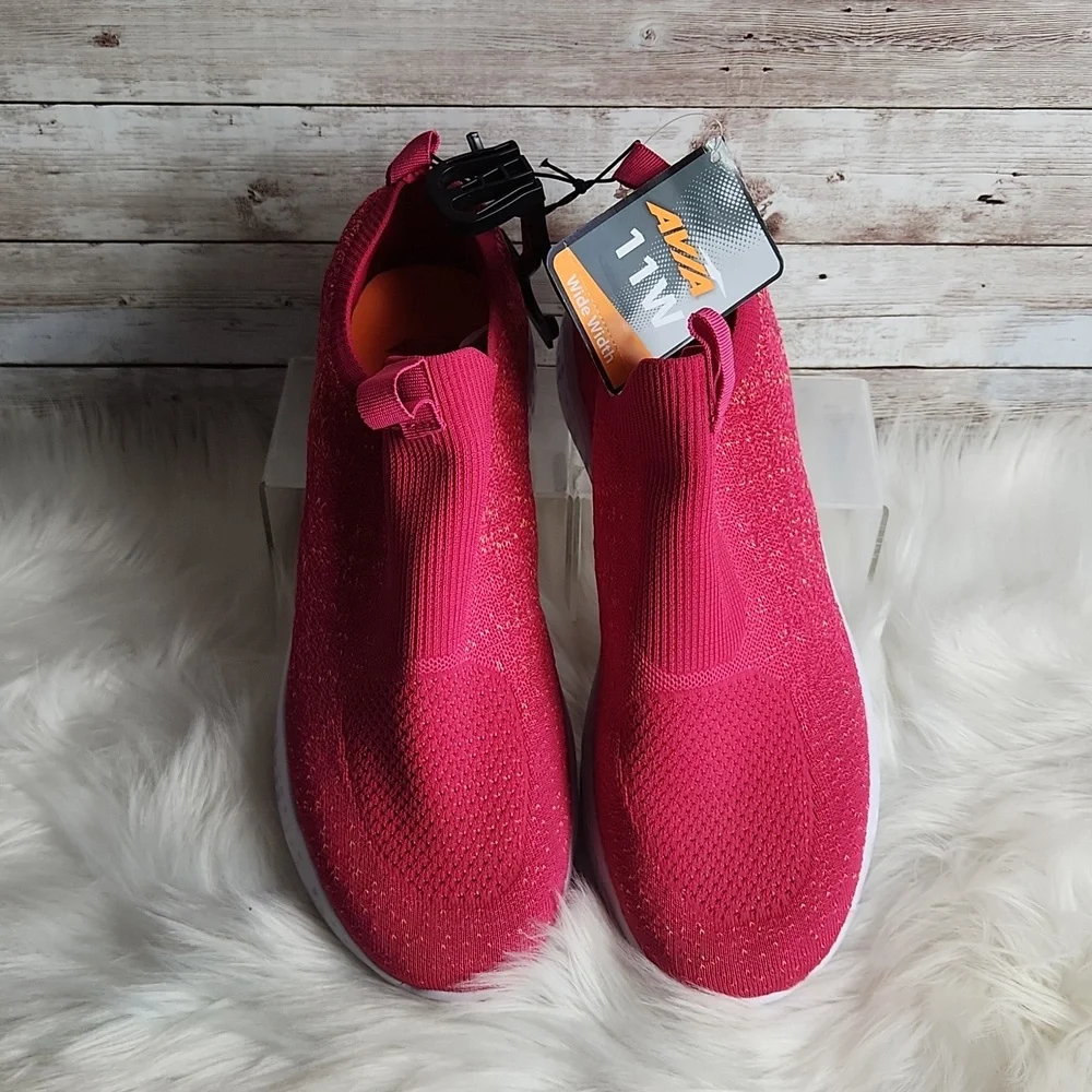 NWT, Avia, women's slip-on sneakers, Size 11W. Bright Pink w Orange - Picture 4 of 7